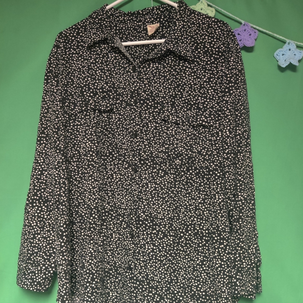 Faded Glory Black and White Dot Blouse XXL